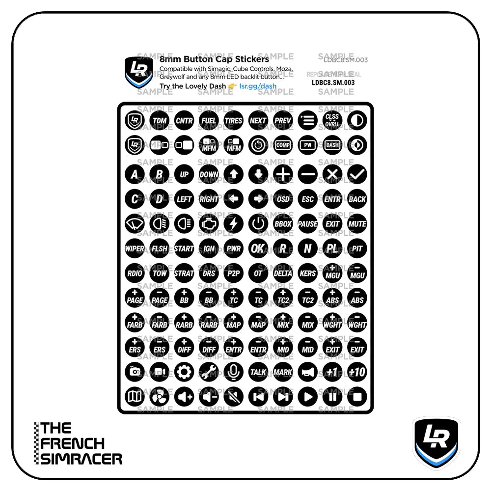 Lovely Sim Racing 8mm Button Cap Stickers (2025) - The French Simracer