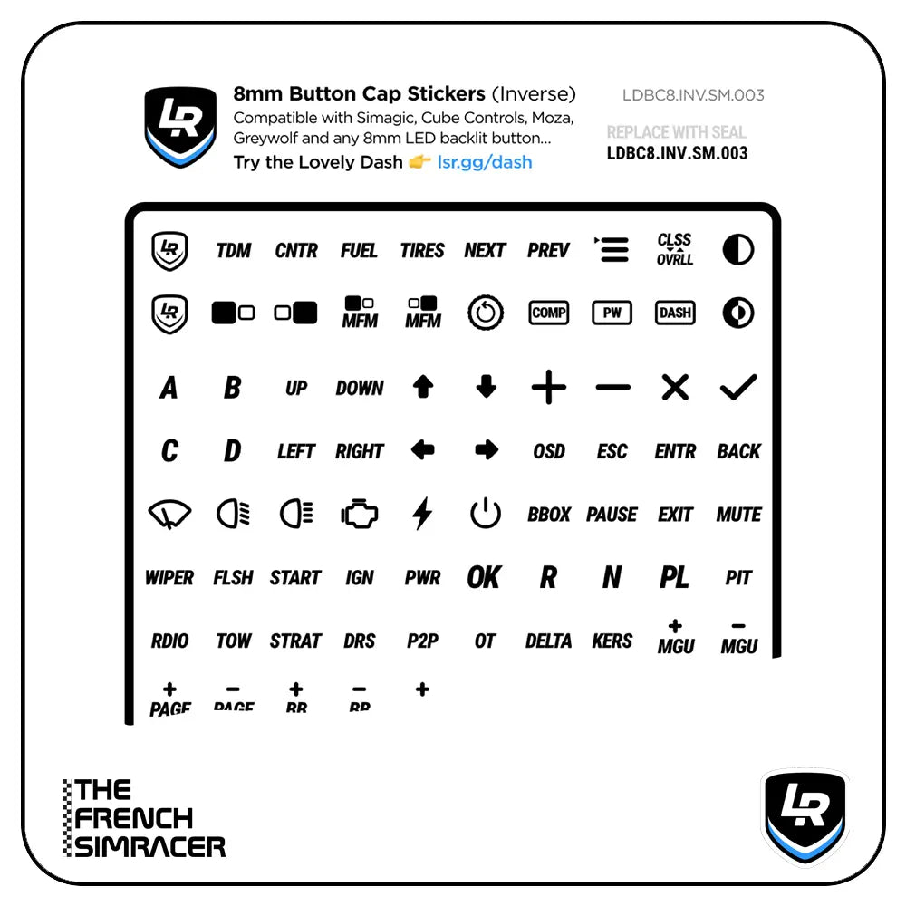 Lovely Sim Racing 8mm Inverse Button Cap Stickers (2025) - The French Simracer