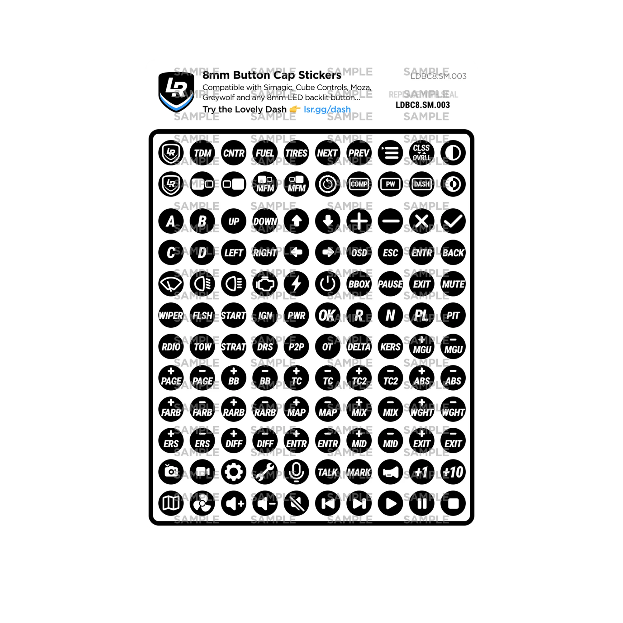 Lovely Sim Racing 8mm Button Cap Stickers (2025) - The French Simracer