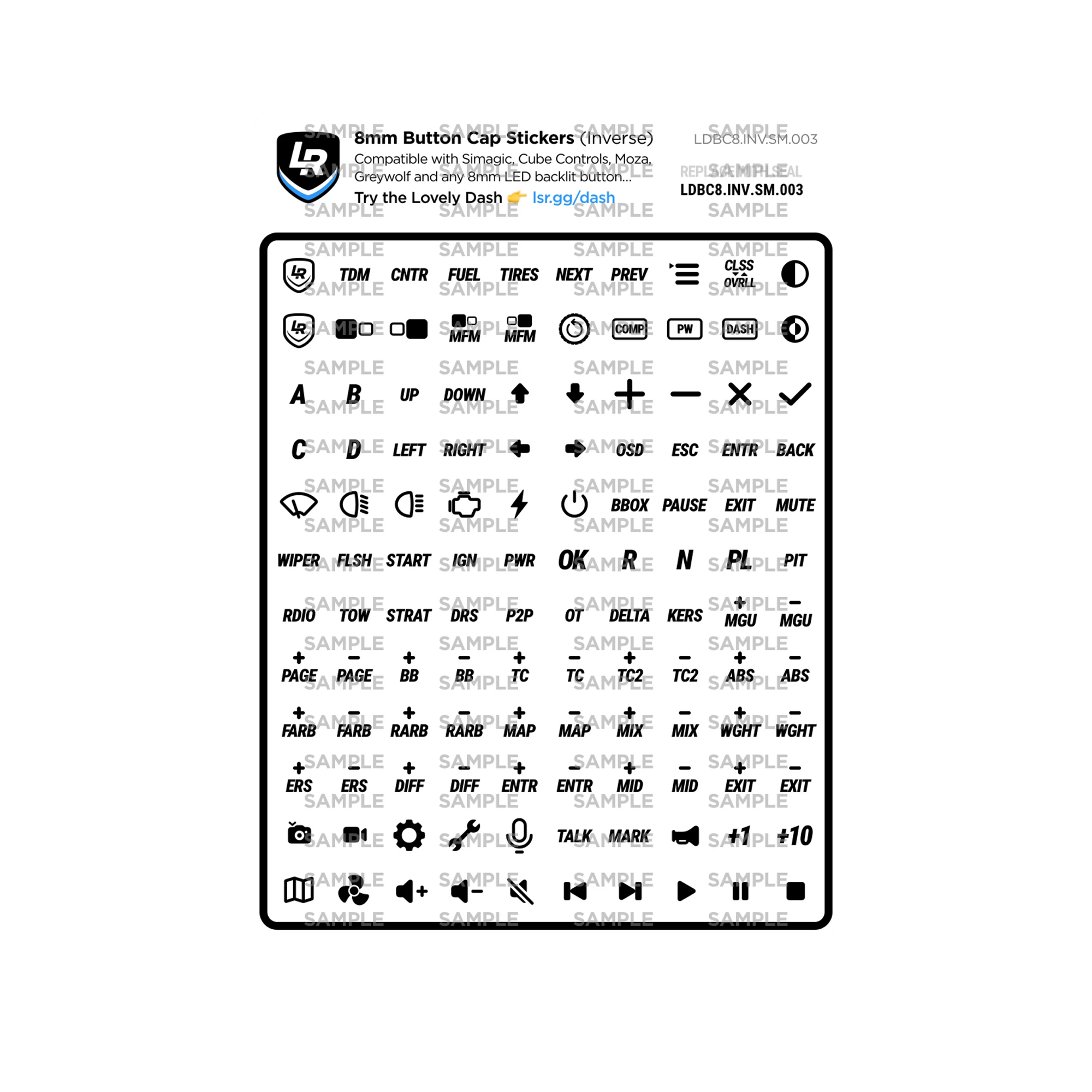 Lovely Sim Racing 8mm Inverse Button Cap Stickers (2025) - The French Simracer