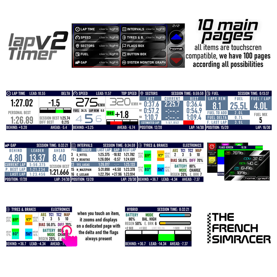 SimRacing Lap Timer V2 - Écran tactile multifonctions