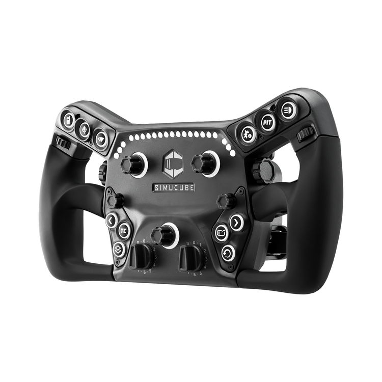 Volant Simucube Savu Pro pour Simucube 3, vue de trois quarts gauche