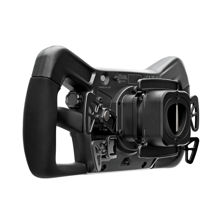 Volant Simucube Savu Pro pour Simucube 3, vue de trois quarts arrière