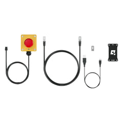 Contenu du set Qubic System QS-MC6 : bouton Motion Lock, câble BUS, câble USB-C, terminaison BUS et module M10, vue 2