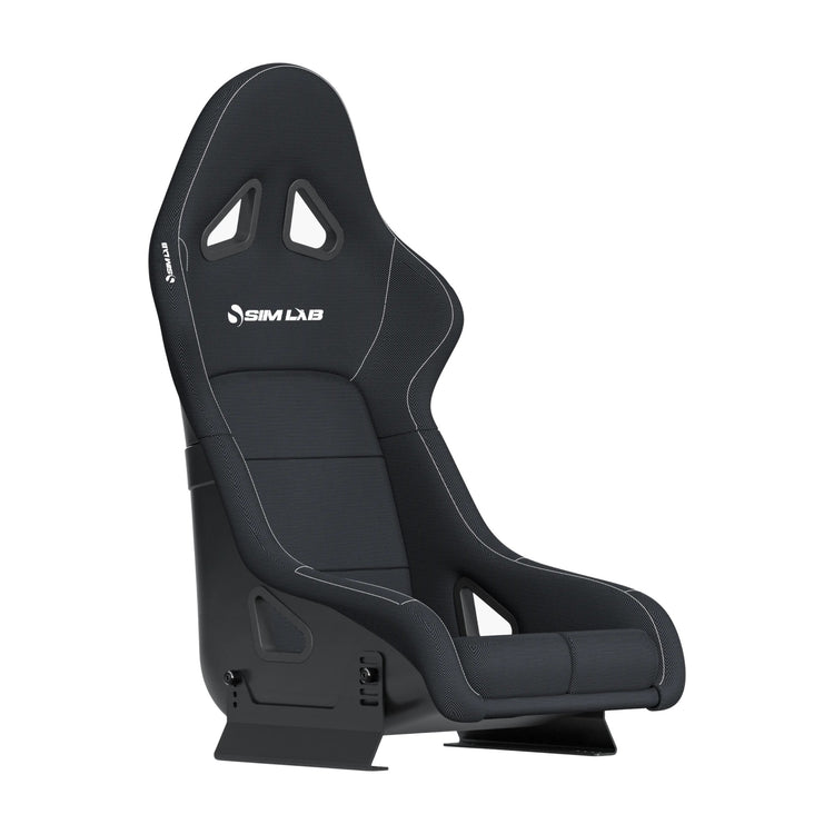 Sim-Lab S1 Sport GT bucket seat, black fabric, three-quarter view