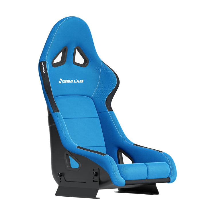 Sim-Lab S1 Sport GT bucket seat, blue fabric, three-quarter view