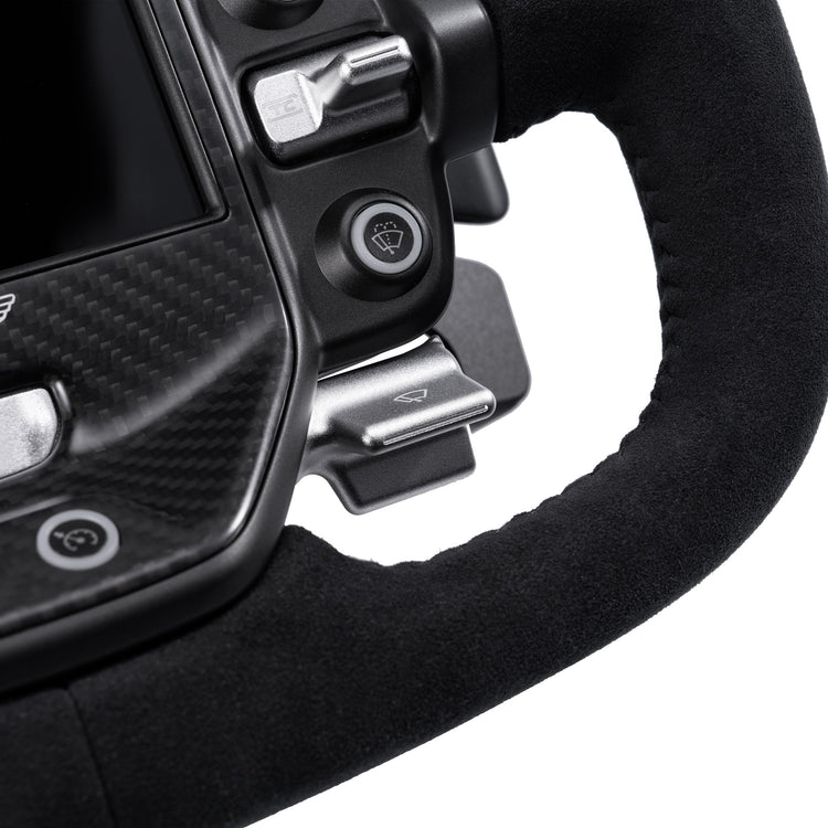 Volant SIMAGIC Aston Martin Valkyrie – détail des boutons et de la poignée en alcantara (1)